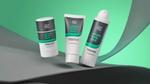 Três produtos Whole Body Deo da linha Dove Men+Care, com desodorantes em bastão, creme e spray em embalagens brancas e cinzas.